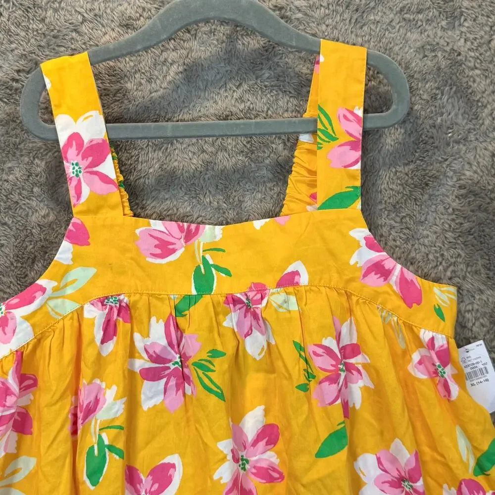NWT Old Navy Sundress Tiered Dress Yellow Pink Floral Tropical Girls XL 14 16